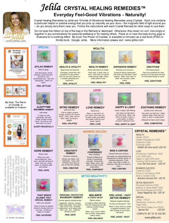 CRYSTAL HEALING REMEDIES™ BY JELILA - Carry with you for personal wellbeing or use for Crystal Healing - more information - www.jelila.com